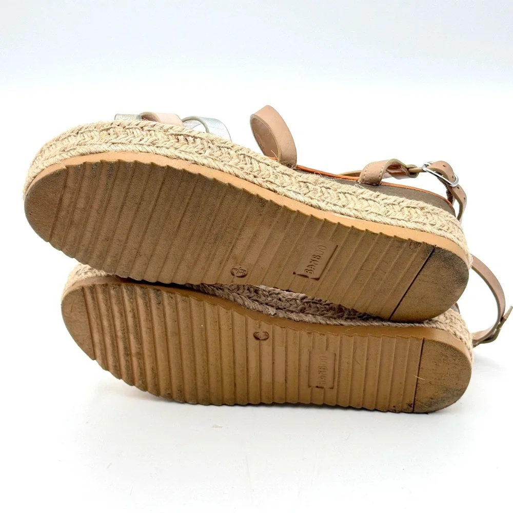 Bamboo Womens Metallic Multi Strap‎ Espadrille Platform Wedge Sandals Size 8 38